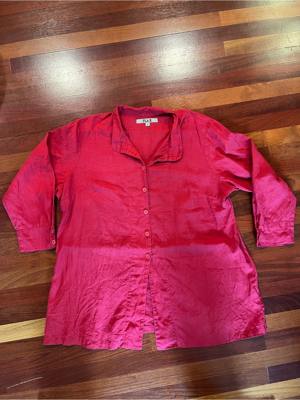Flax Red Linen Button-Down Tunic Shirt Sz Large